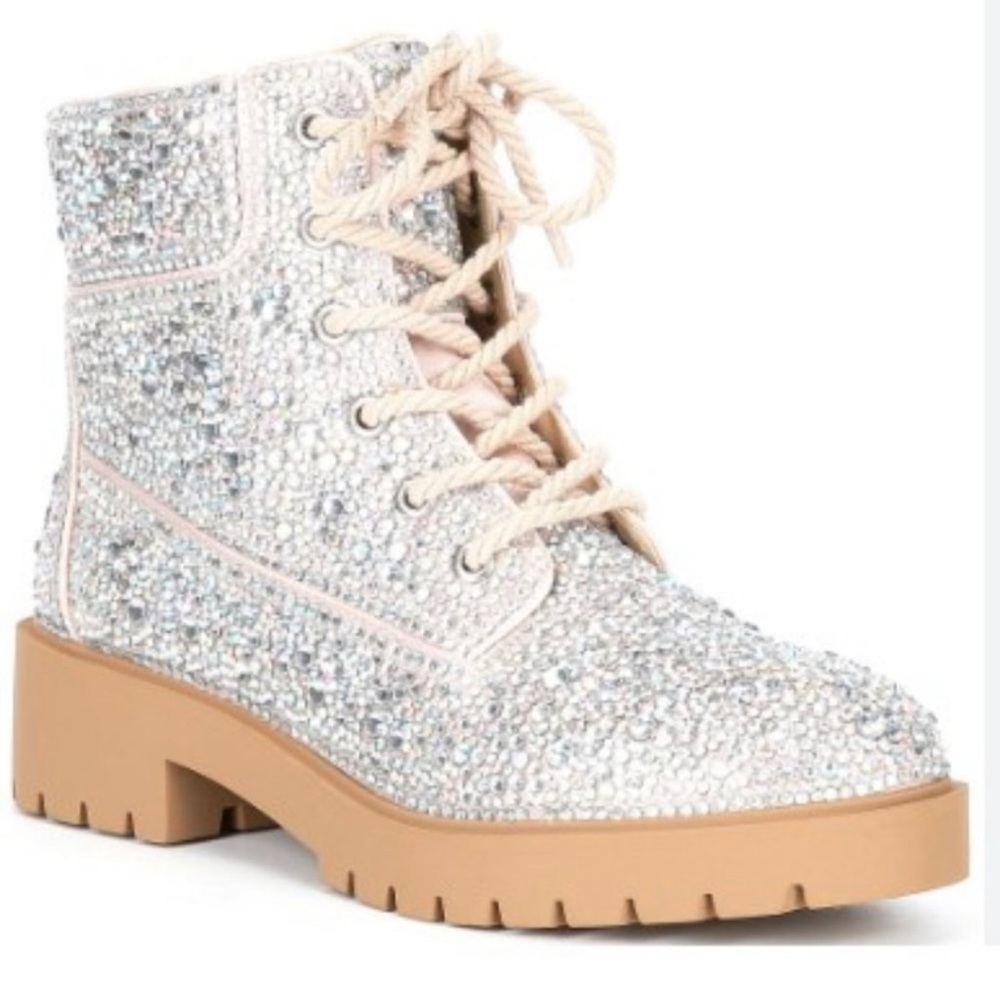 Betsey Johnson Hudsn rhinestone combat boots- BRAND NEW - NEVER WORN